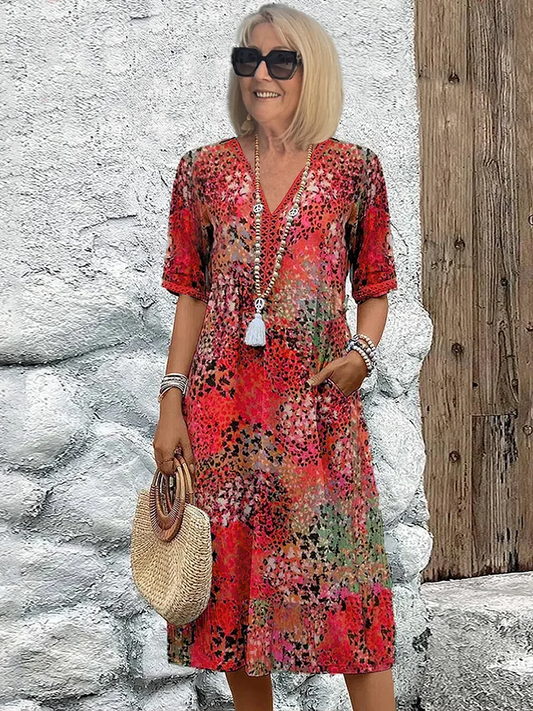 Women's Colorful Floral Midi Dress