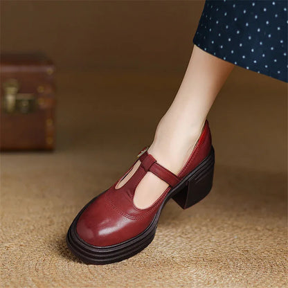 Women's Mary Jane Block Heel Pumps Round Toe