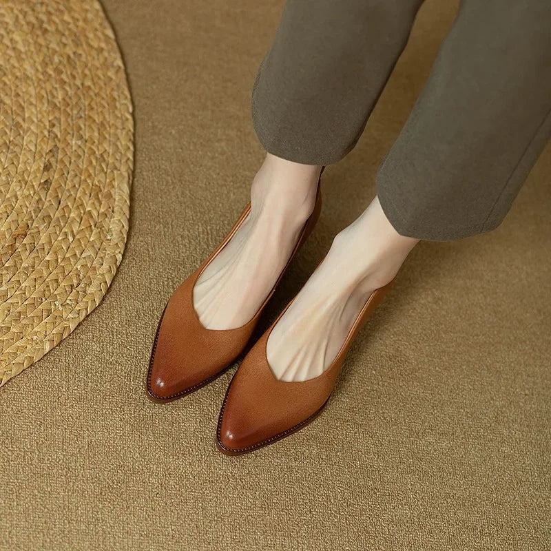 Women's Block Heel Pumps Pointed Toe Slip-On Work Shoes