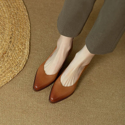 Women's Block Heel Pumps Pointed Toe Slip-On Work Shoes