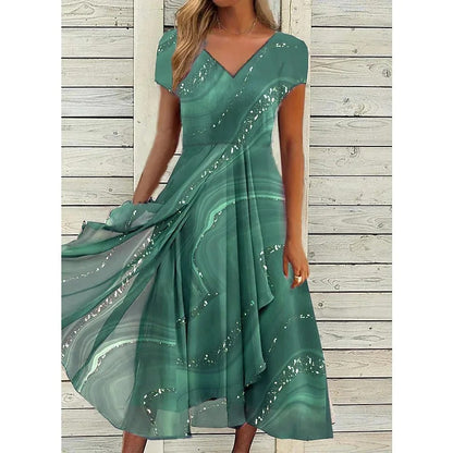 Women's V-Neck Versatile Day Midi Dress