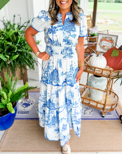 Women's Toile Print Spring Maxi Dress