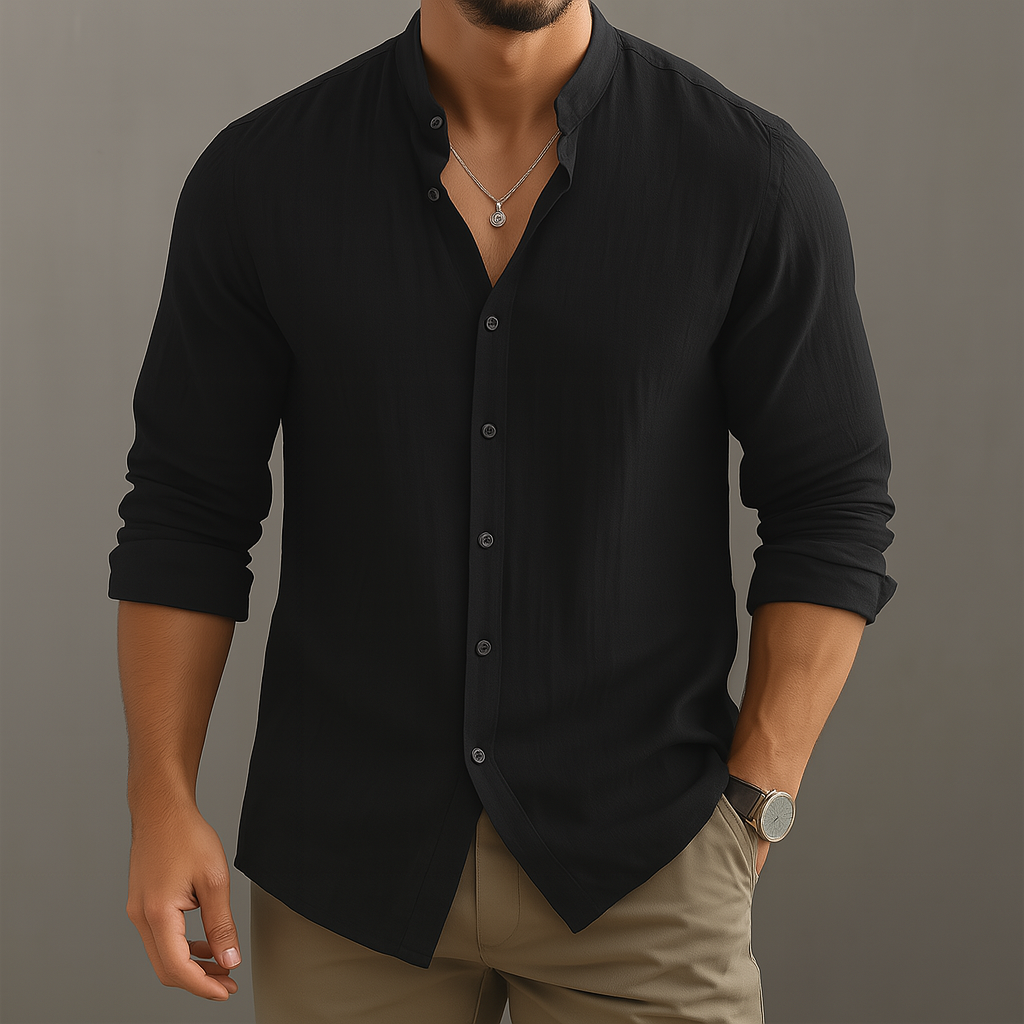 Renzo Linen Band Collar Shirt