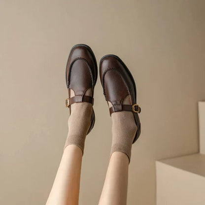 Women's Retro T-Strap Mary Jane Round Toe Low Heel