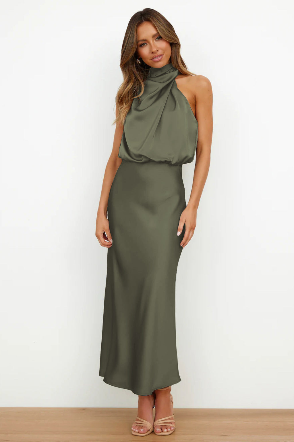 Women's Satin Halter Evening Maxi Dress