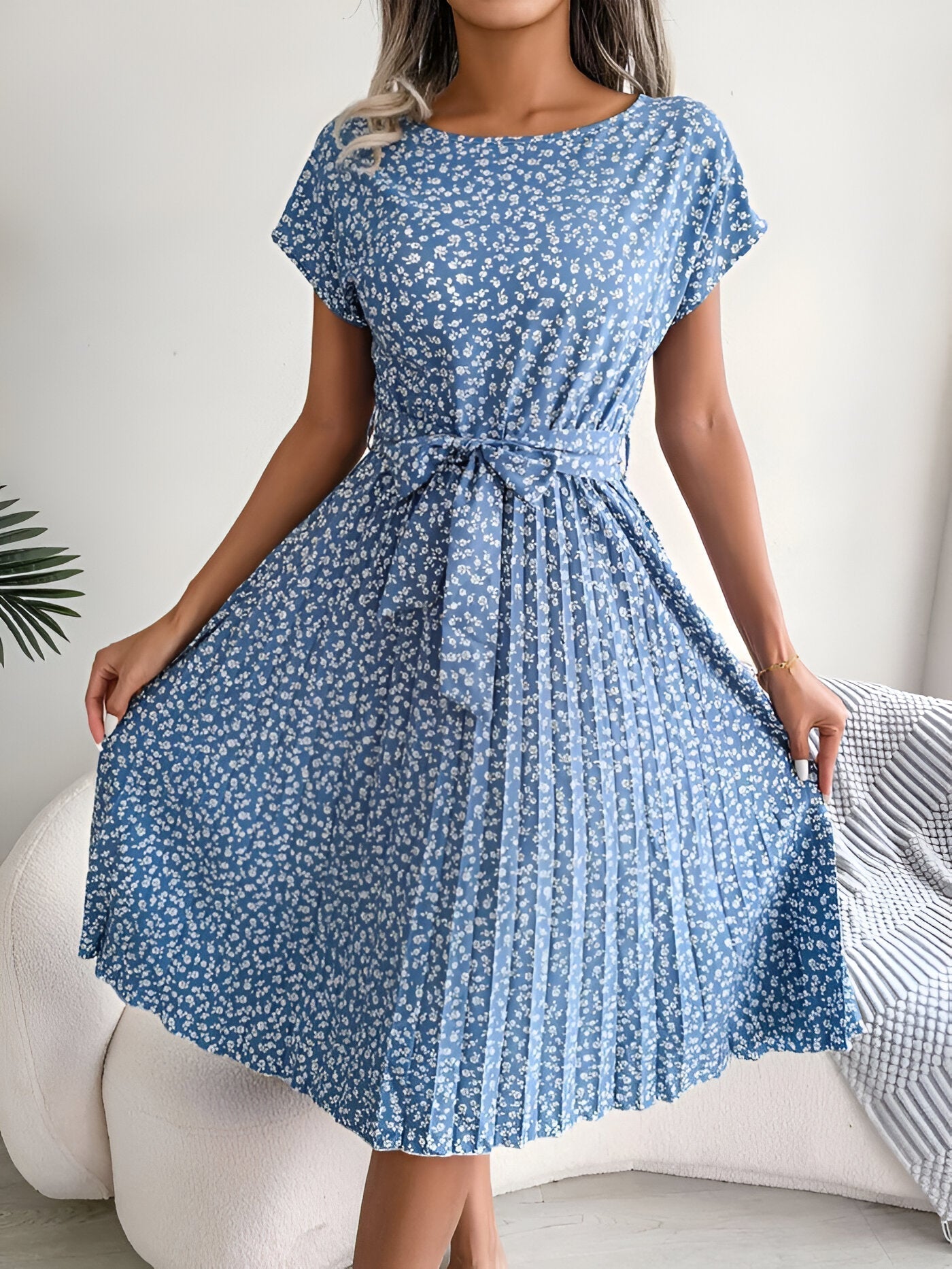 Women's Floral Pleated Summer Midi Dress