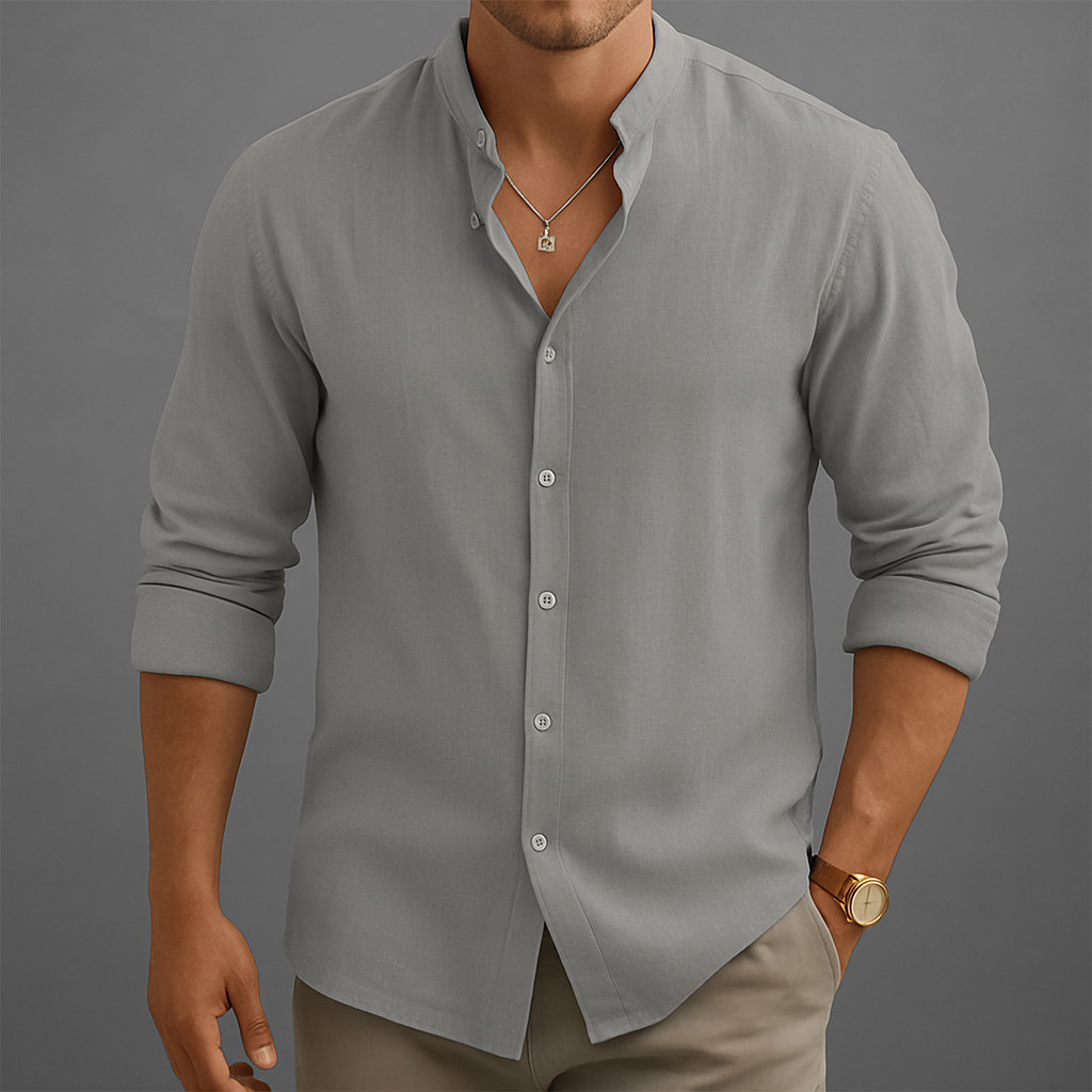 Renzo Linen Band Collar Shirt