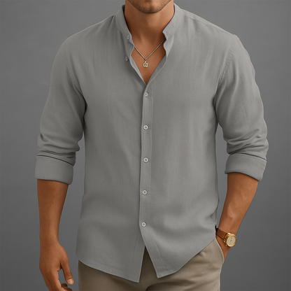 Renzo Linen Band Collar Shirt