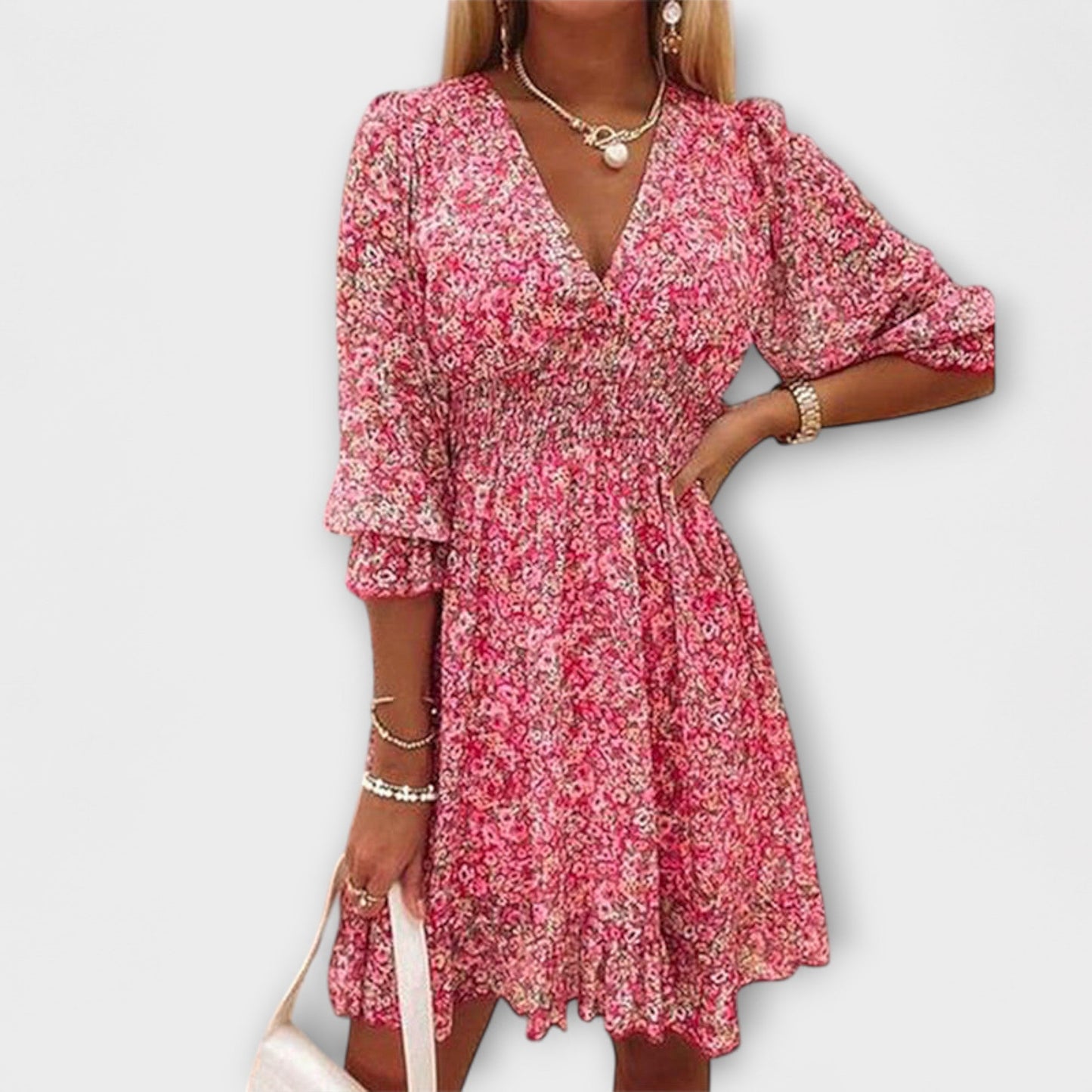 Women's Floral Puff Sleeve Summer Midi Dress