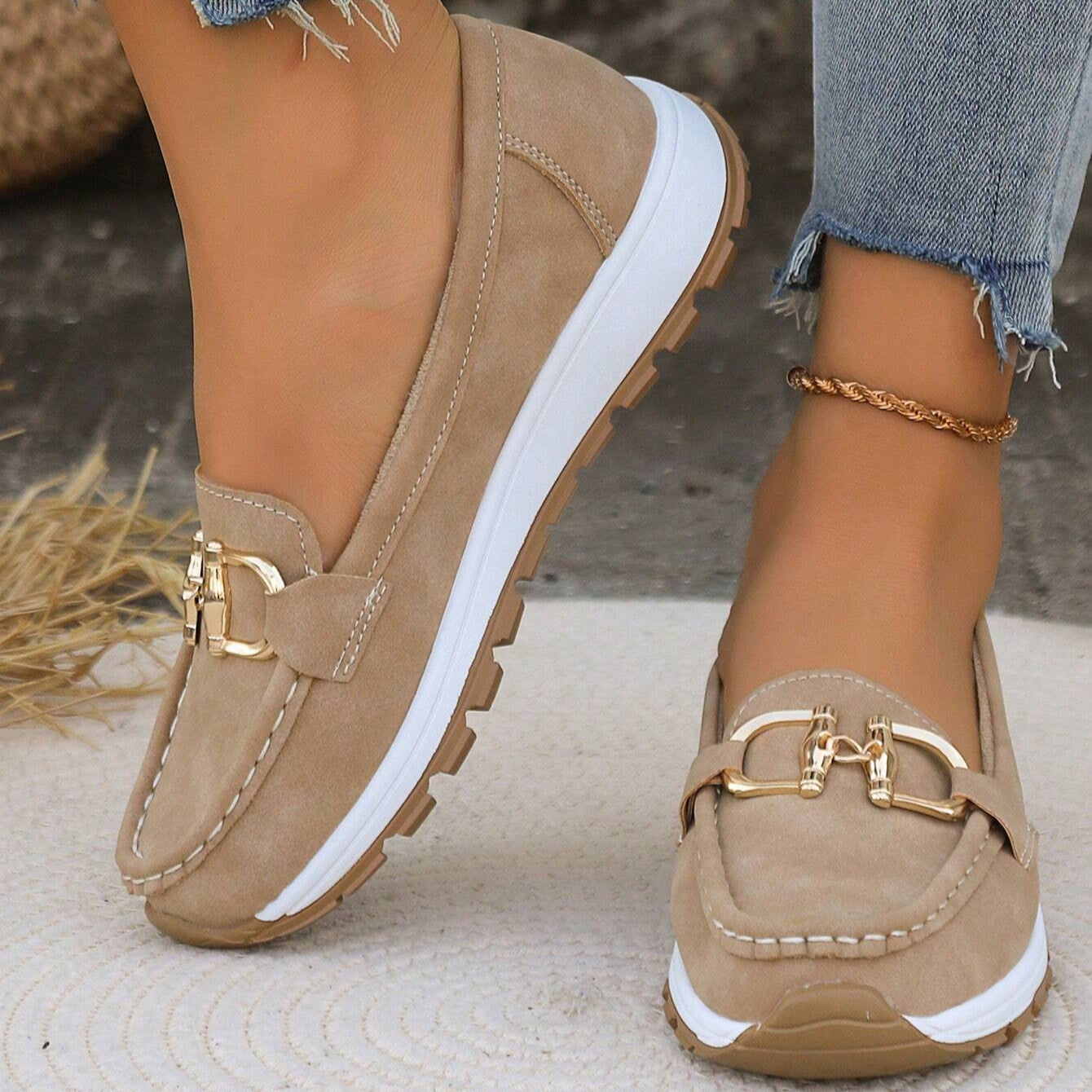 Women's Gold Buckle Comfort Loafers