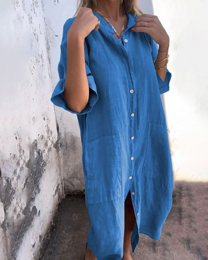 Women's Boho Shirt Casual Midi Dress