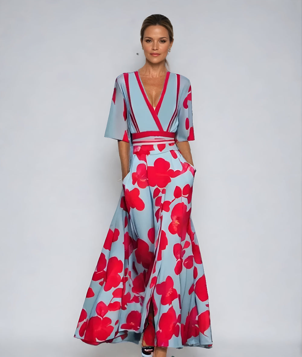 Women's Floral Wrap Summer Midi Dress