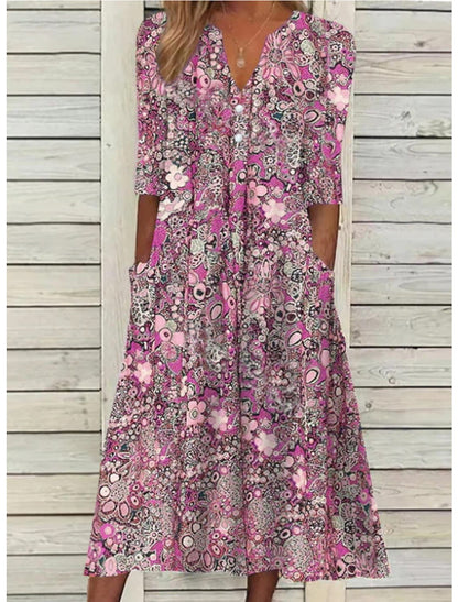 Women's V-Neck Summer Midi Dress