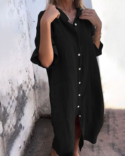 Women's Boho Shirt Casual Midi Dress