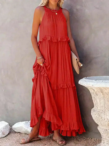 Women's Sleeveless Ruffle Day-to-Evening Midi Dress