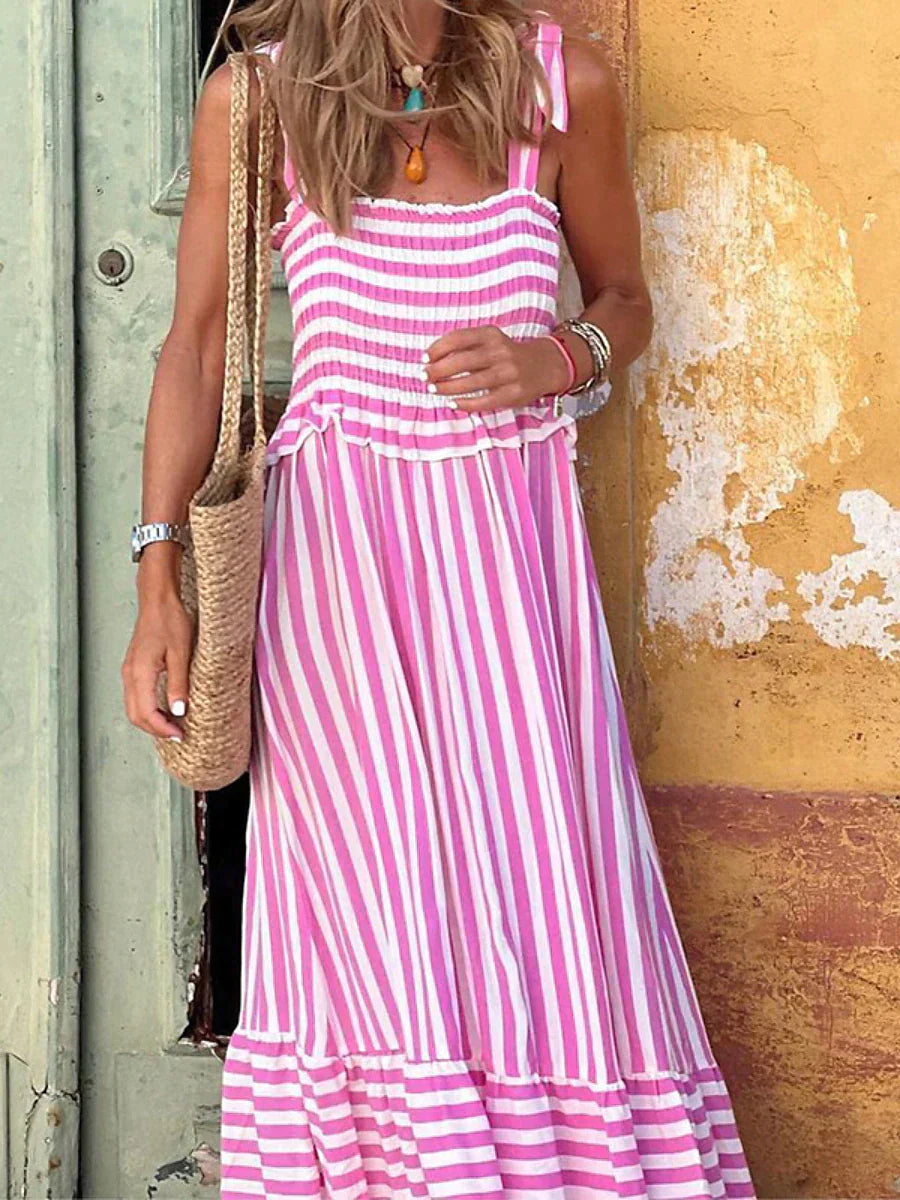 Women's Striped Summer Casual Midi Dress