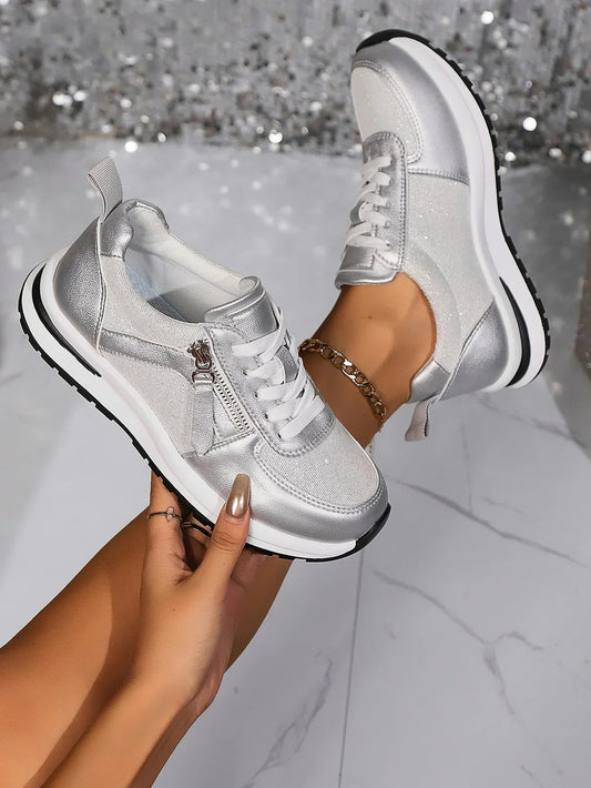 Women's Platform Lace-Up Zip Sneakers