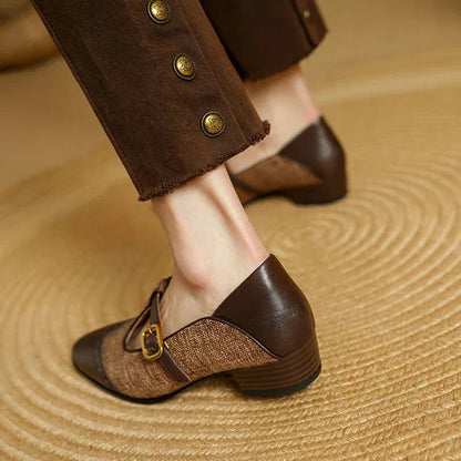 Women's Two-Tone T-Strap Mary Jane Vintage Low Heel