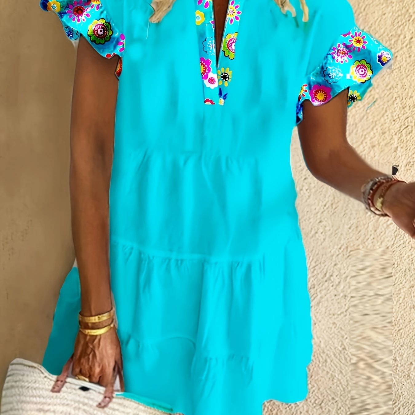 Women's Boho Flowy Cocktail Midi Dress