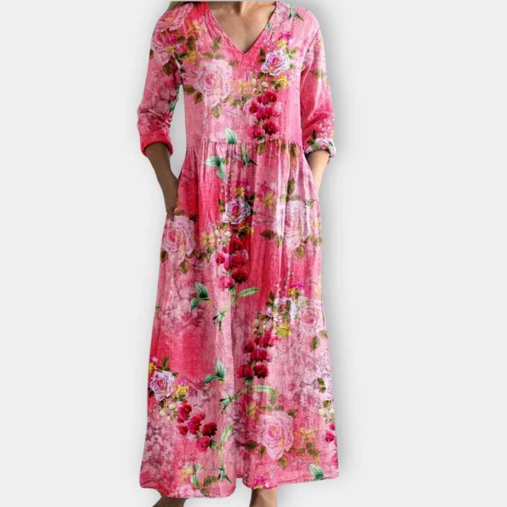 Women's Floral V-Neck Casual Maxi Dress