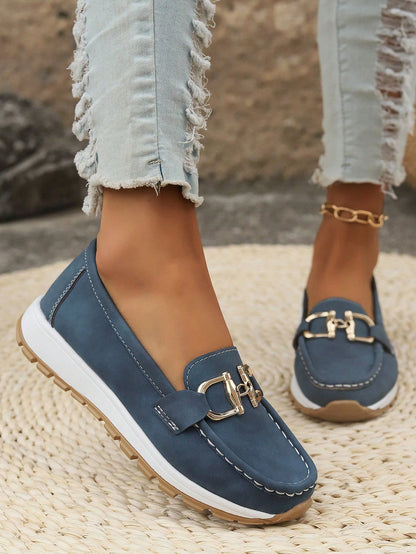 Women's Gold Buckle Comfort Loafers