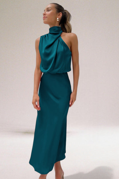 Women's Halter Neck Evening Midi Dress