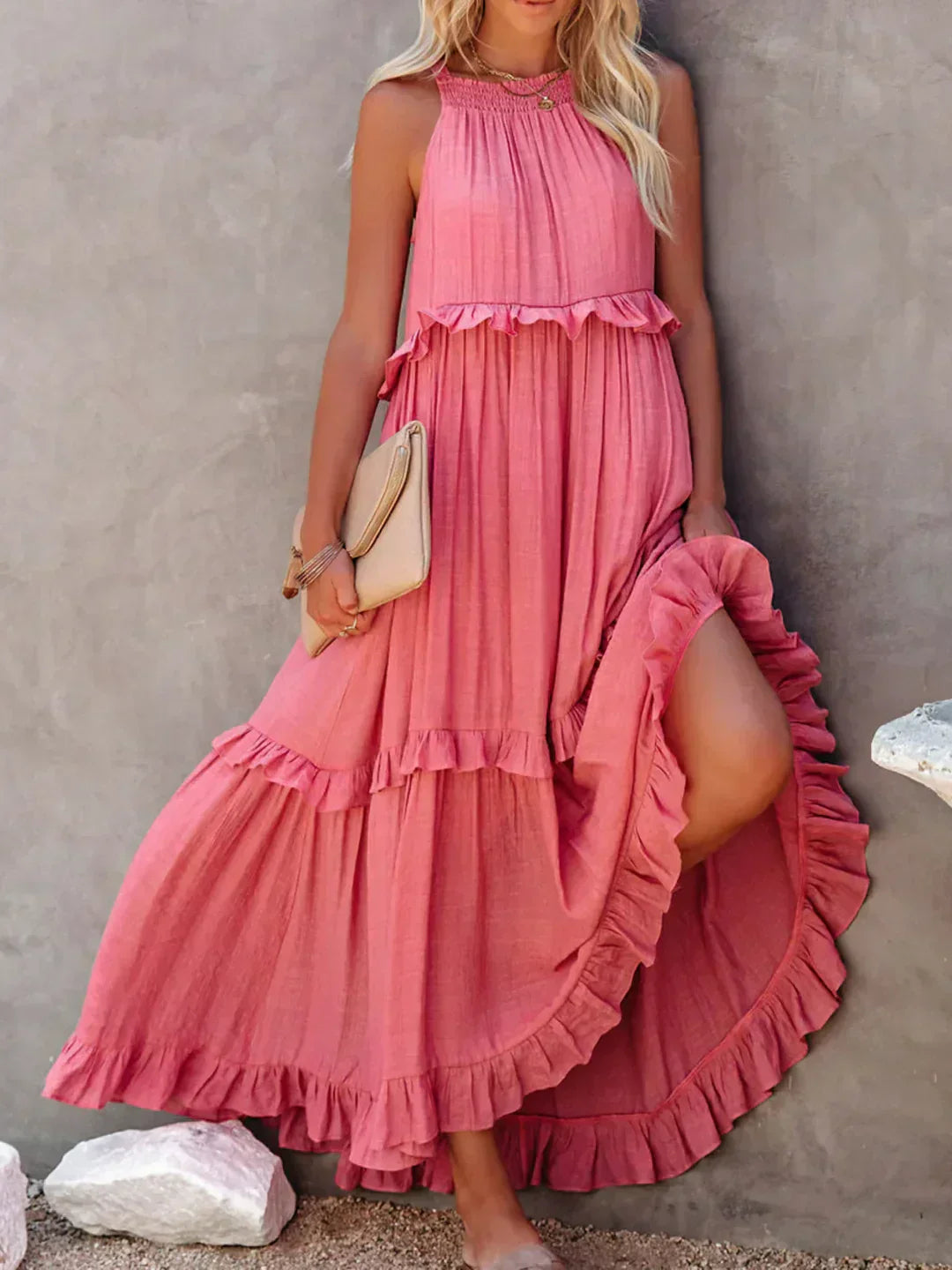 Women's Sleeveless Ruffle Day-to-Evening Midi Dress
