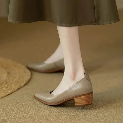 Women's Block Heel Pumps Pointed Toe Slip-On Work Shoes