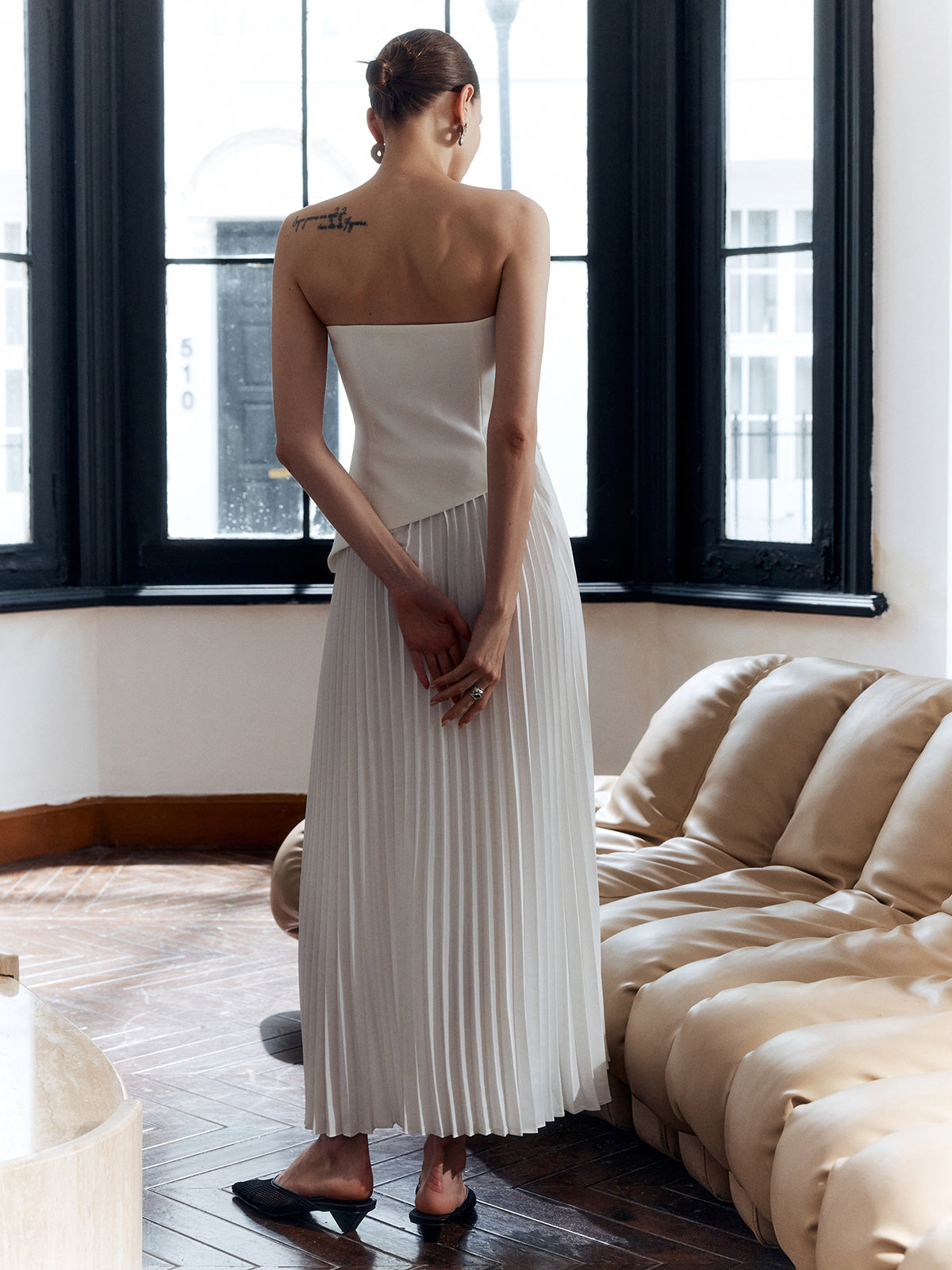 Women's Strapless Pleated Evening Maxi Dress