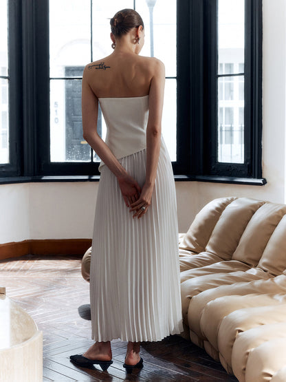 Women's Strapless Pleated Evening Maxi Dress