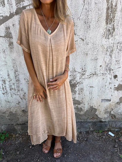 Women's V-Neck Casual Midi Dress