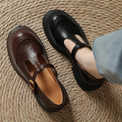 Women's T-Bar Mary Jane Brogue Round Toe Low Heel