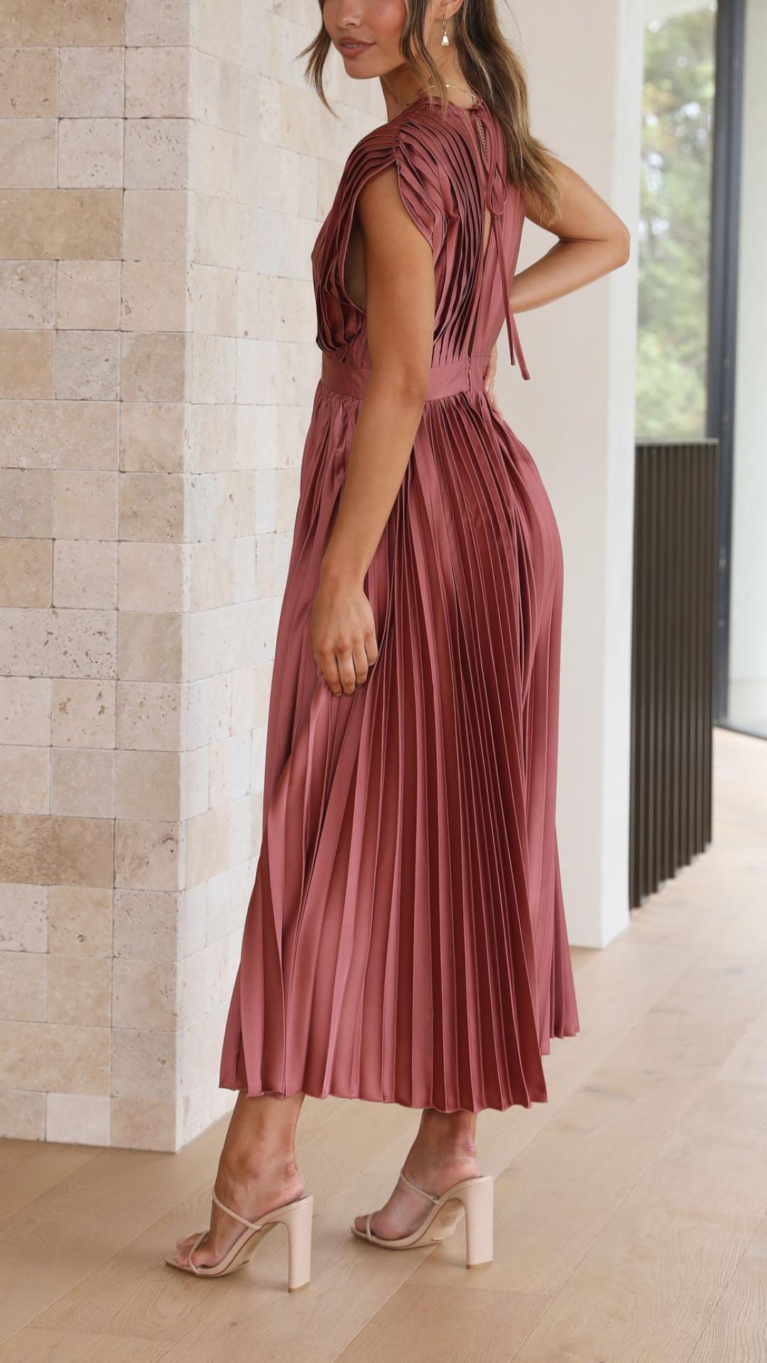 Women's Pleated Formal Evening Maxi Dress