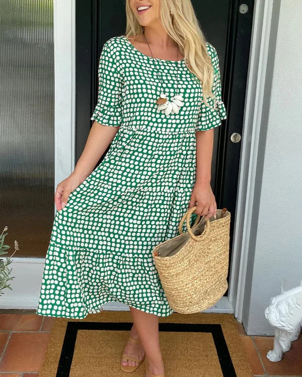 Women's Dotted Print Casual Midi Dress