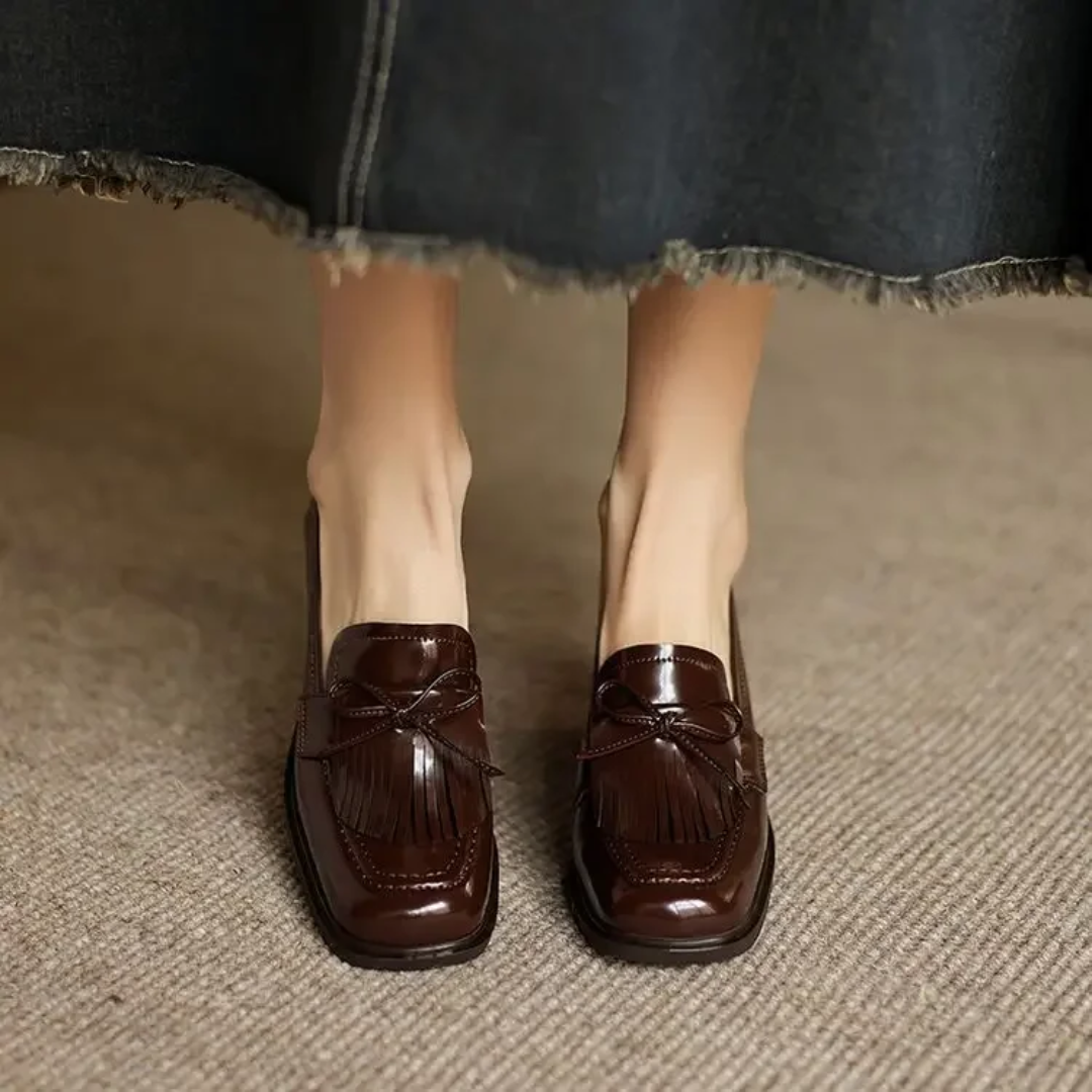 Women's Tassel Block Heel Loafer Pumps Round Toe