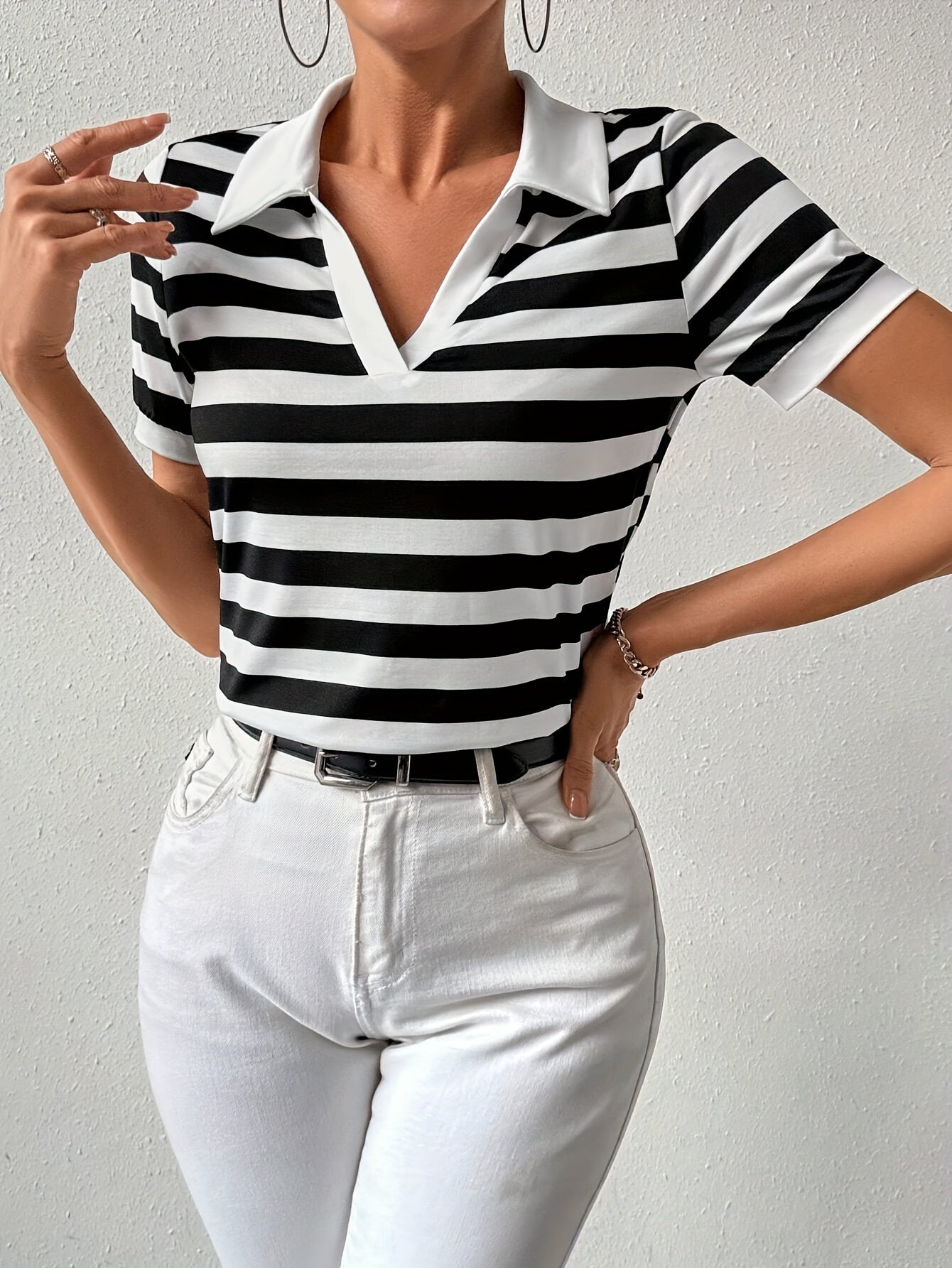 Women's Striped Short-Sleeve Casual Shirt