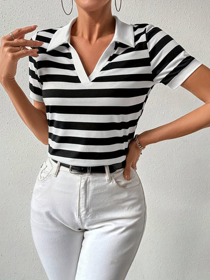 Women's Striped Short-Sleeve Casual Shirt