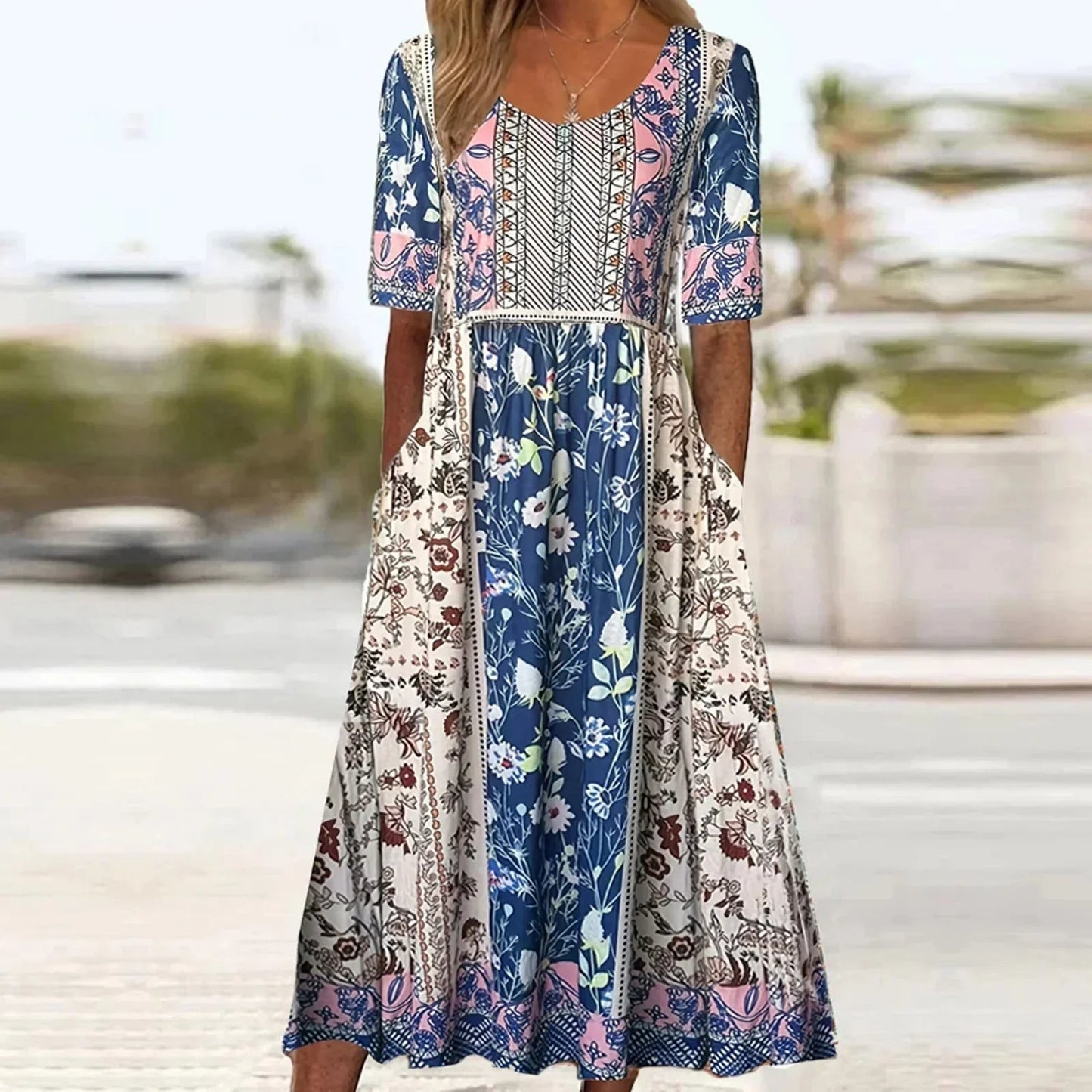 Women's Boho Print Casual Summer Midi Dress