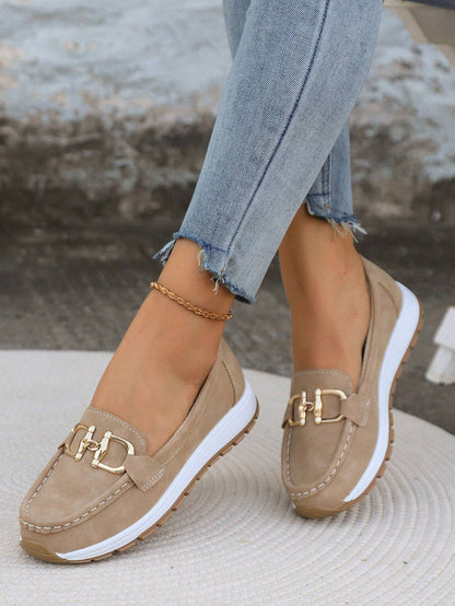 Women's Gold Buckle Comfort Loafers