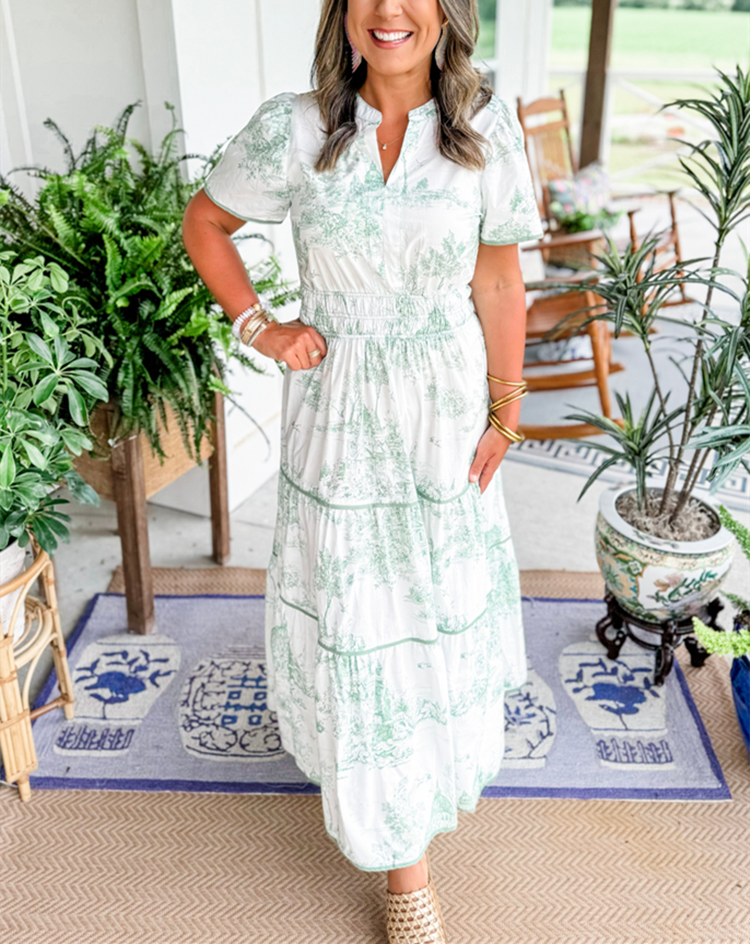 Women's Toile Print Spring Maxi Dress