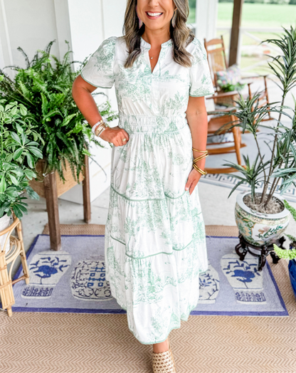 Women's Toile Print Spring Maxi Dress