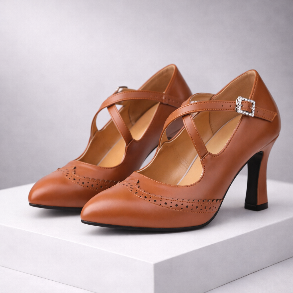Celeste Leather T-Strap Block Heels