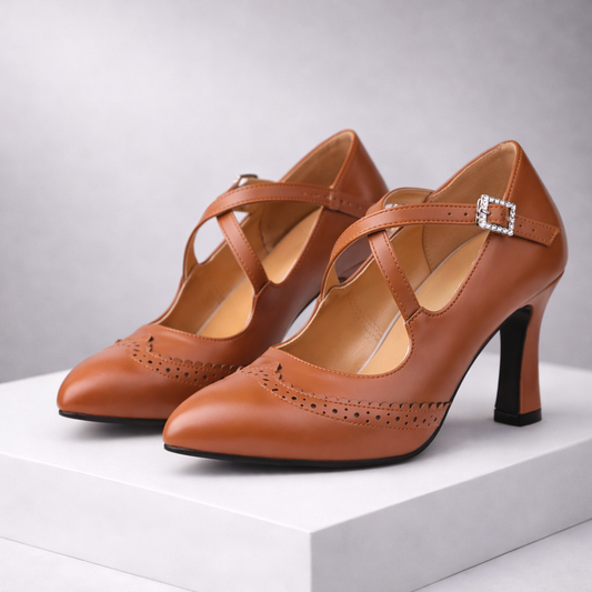 Celeste Leather T-Strap Block Heels