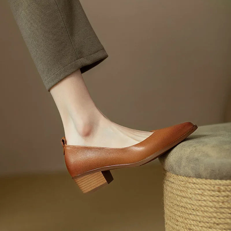 Women's Block Heel Pumps Pointed Toe Slip-On Work Shoes