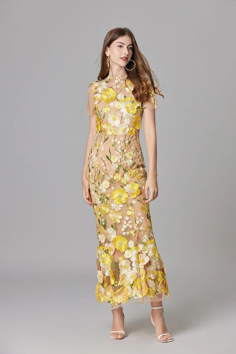 Women's Floral Appliqué Summer Gala Maxi Dress