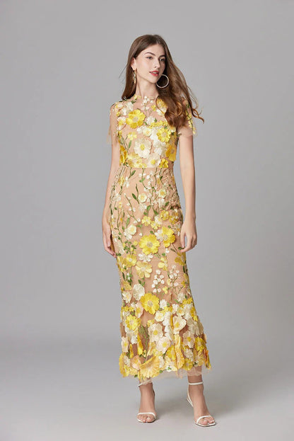Women's Floral Appliqué Summer Gala Maxi Dress