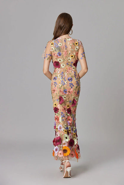 Women's Floral Appliqué Summer Gala Maxi Dress
