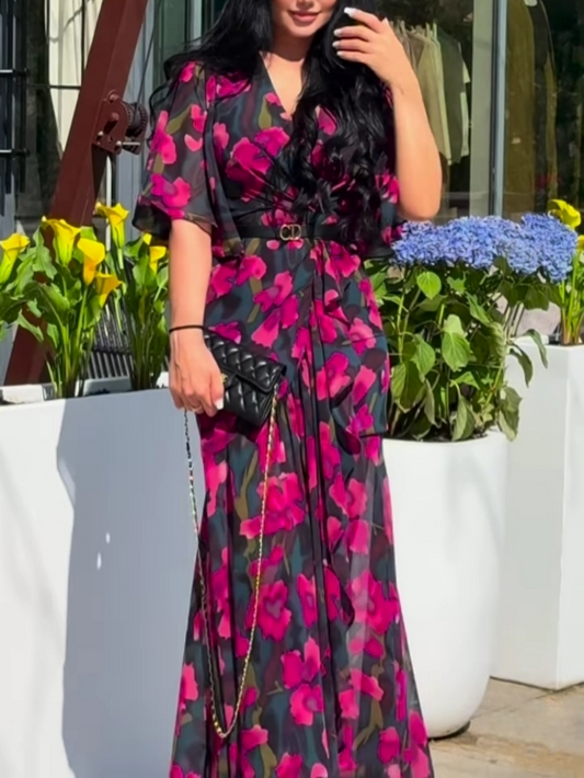Women's Printed Retro Style Midi Dress