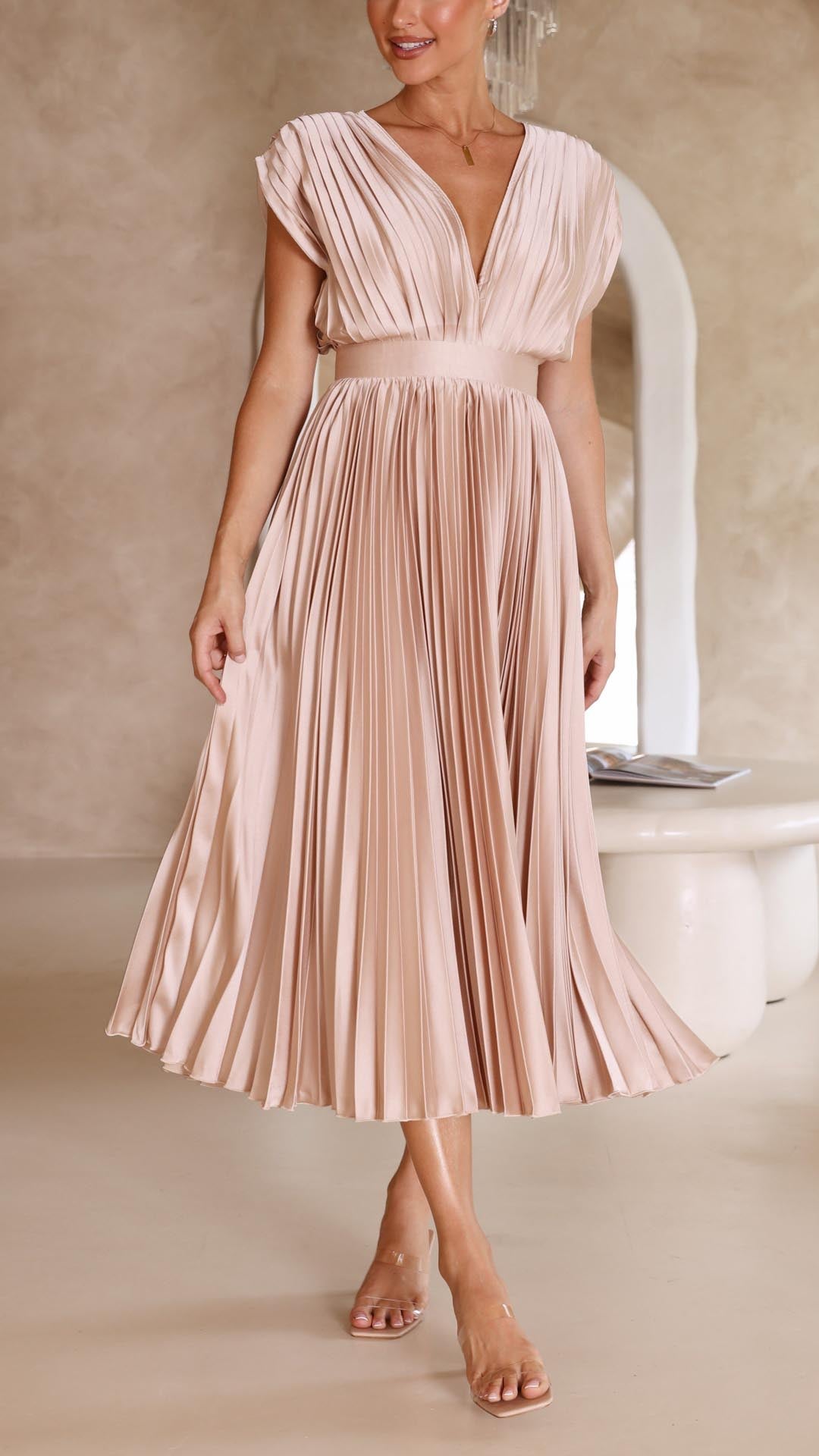 Women's Pleated Formal Evening Maxi Dress