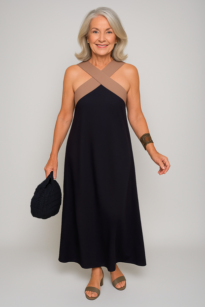 Women's Cross-Neck Evening Maxi Dress